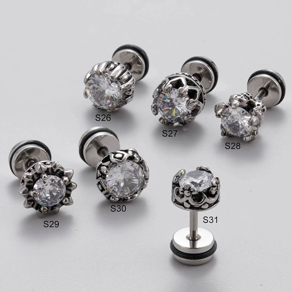 Wholesale Unisex Piercing Earrings Stainless Steel Casting Inlaid Zircon Punk Geometric Polishing Style