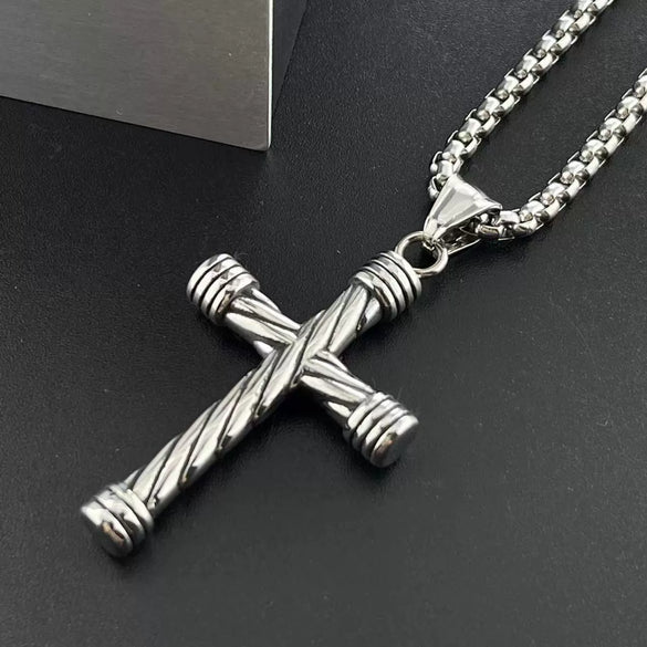 Wholesale Unisex Punk Hiphop Street Style Stainless Steel Cross Twist Necklace With Doll Pattern And Polishing Treatment