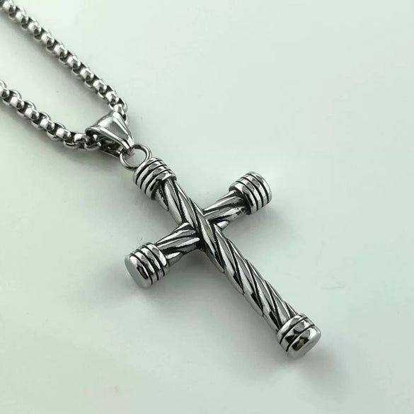 Wholesale Unisex Punk Hiphop Street Style Stainless Steel Cross Twist Necklace With Doll Pattern And Polishing Treatment