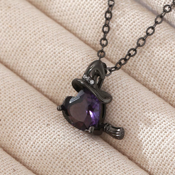 Wholesale Unisex Purple Zircon Inlaid Copper Goldplated Halloween Necklace With O Word Chain
