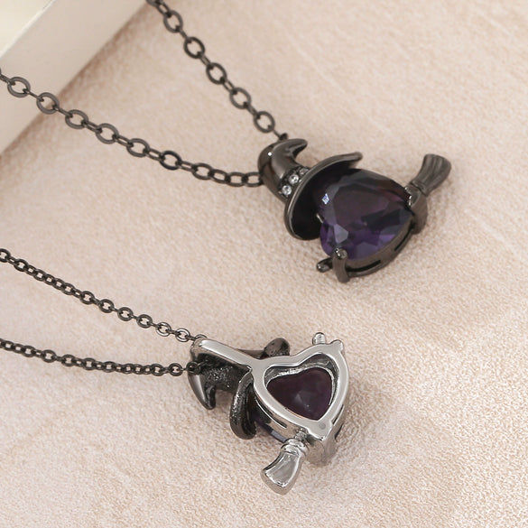 Wholesale Unisex Purple Zircon Inlaid Copper Goldplated Halloween Necklace With O Word Chain