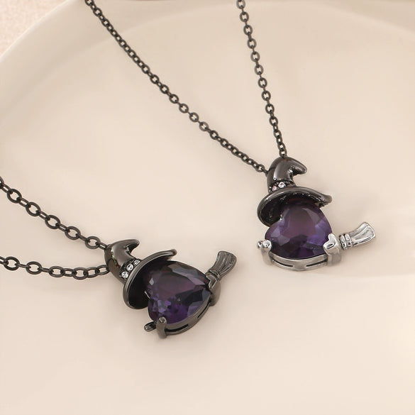 Wholesale Unisex Purple Zircon Inlaid Copper Goldplated Halloween Necklace With O Word Chain
