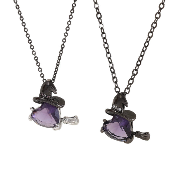 Wholesale Unisex Purple Zircon Inlaid Copper Goldplated Halloween Necklace With O Word Chain