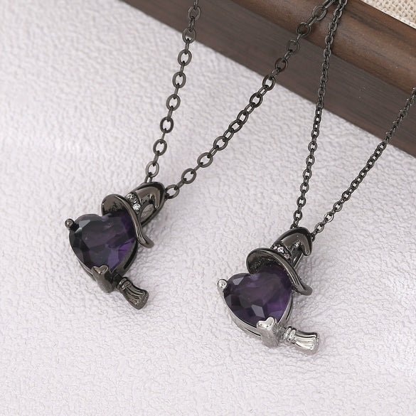 Wholesale Unisex Purple Zircon Inlaid Copper Goldplated Halloween Necklace With O Word Chain