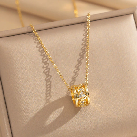 Wholesale Unisex Real Gold Plated Copper And Zircon Gourd Pendant Clavicle Chain Necklace Light Luxury Jewelry