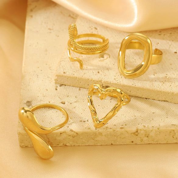 Wholesale Unisex Retro Court Style Geometric Pattern Stainless Steel Hollow Carved Electroplated Ring