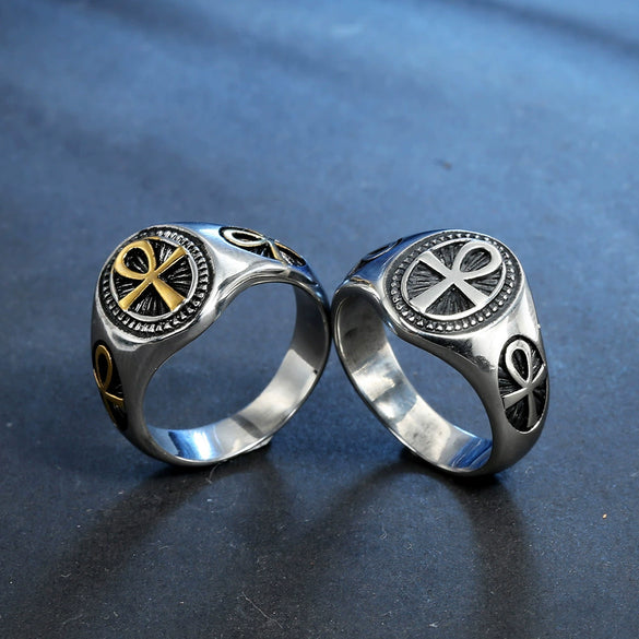 Wholesale Unisex Retro Cross Ring In Stainless Steel With Geometric Design And Oiling Treatment
