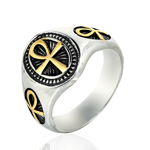 Wholesale Unisex Retro Cross Ring In Stainless Steel With Geometric Design And Oiling Treatment