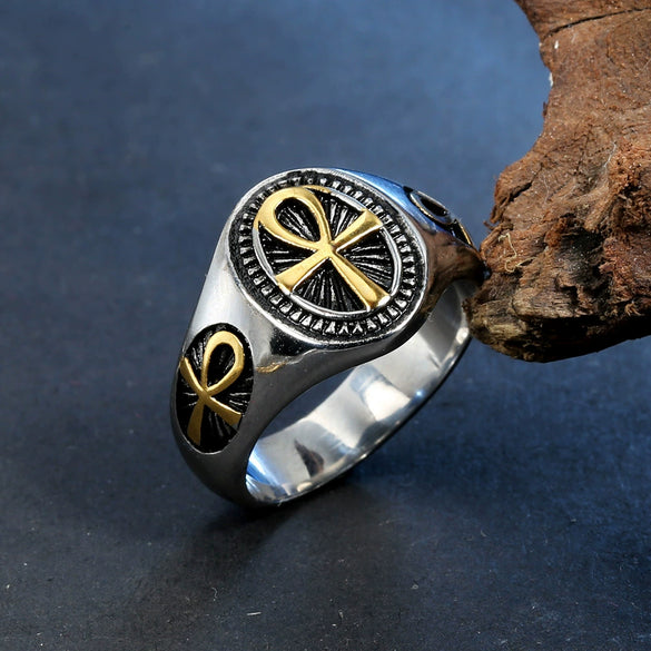 Wholesale Unisex Retro Cross Ring In Stainless Steel With Geometric Design And Oiling Treatment