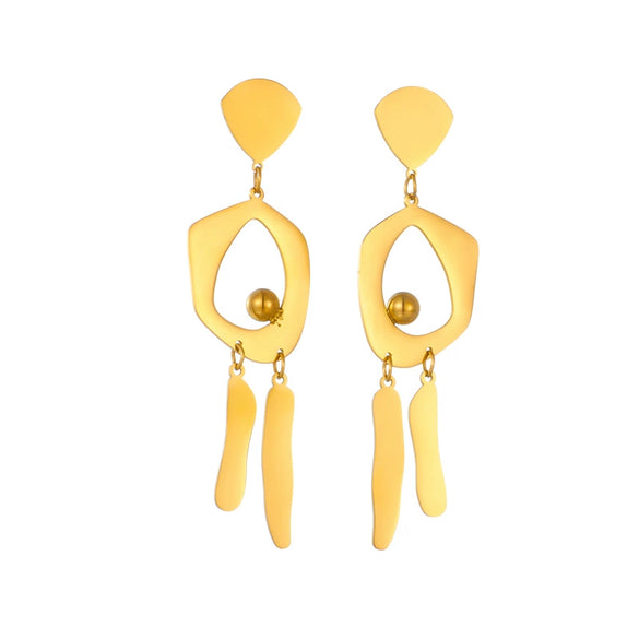 Wholesale Unisex Retro Elegant Cold Style Irregular Round Geometric Tassel Long Pendant Earrings Titanium Steel Electroplated