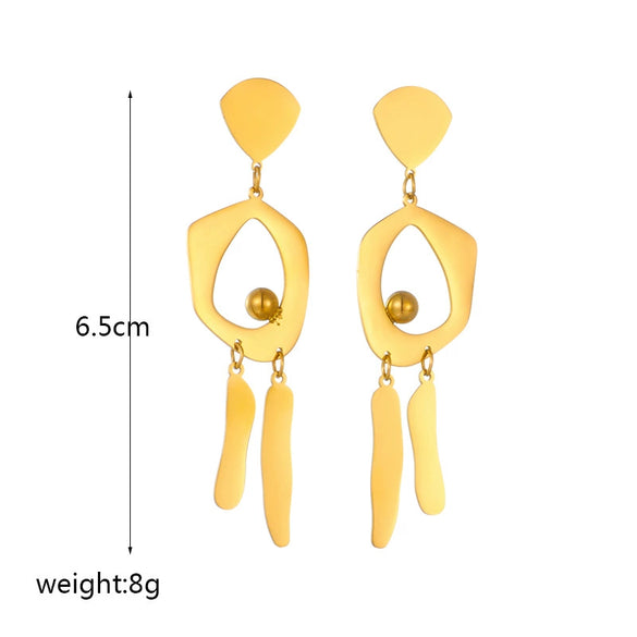 Wholesale Unisex Retro Elegant Cold Style Irregular Round Geometric Tassel Long Pendant Earrings Titanium Steel Electroplated