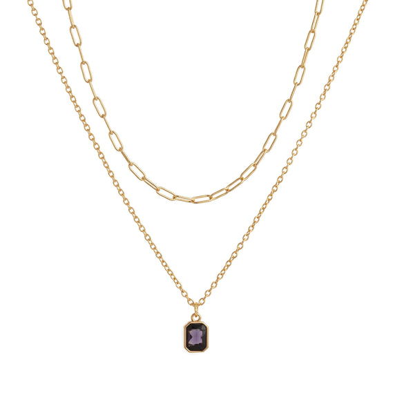 Wholesale Unisex Retro Geometric Doublelayered Necklace With Rectangular Pendant Copper O Word Chain Titanium Steel Electroplated December Birthstone
