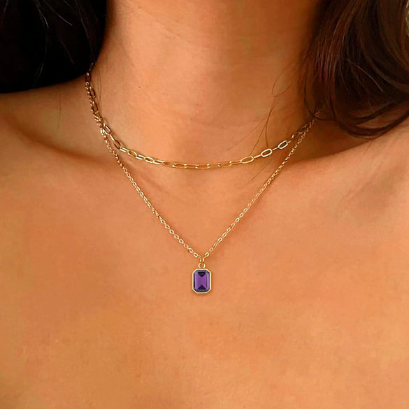Wholesale Unisex Retro Geometric Doublelayered Necklace With Rectangular Pendant Copper O Word Chain Titanium Steel Electroplated December Birthstone