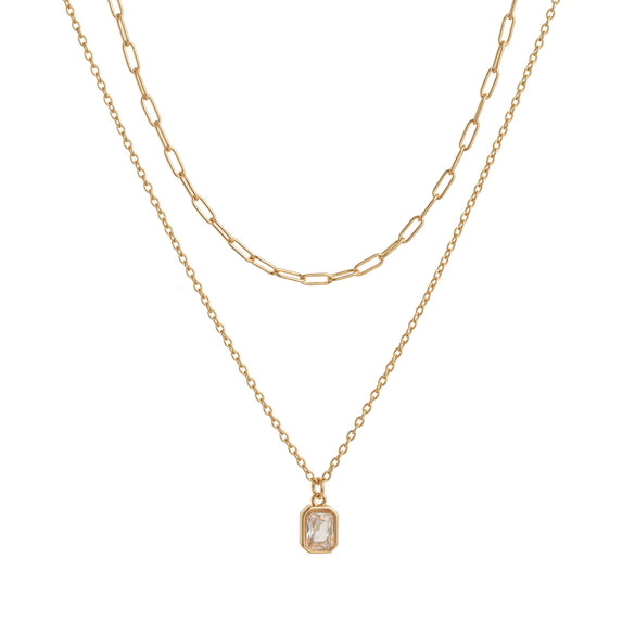 Wholesale Unisex Retro Geometric Doublelayered Necklace With Rectangular Pendant Copper O Word Chain Titanium Steel Electroplated December Birthstone