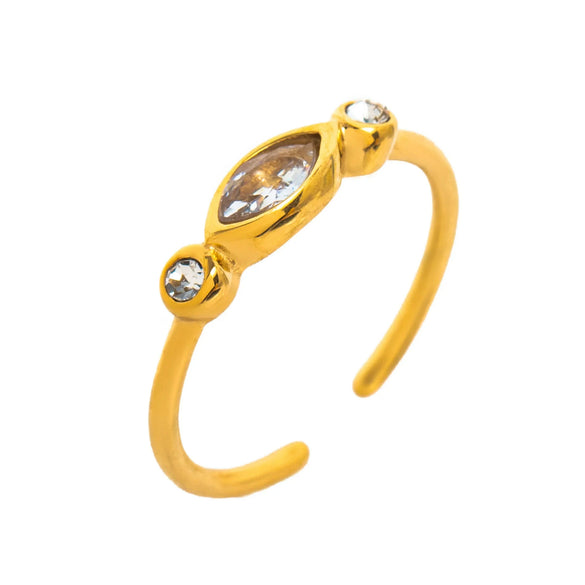 Wholesale Unisex Retro Geometric Electroplated Titanium Steel Ring With Horse Eye Color Zircon