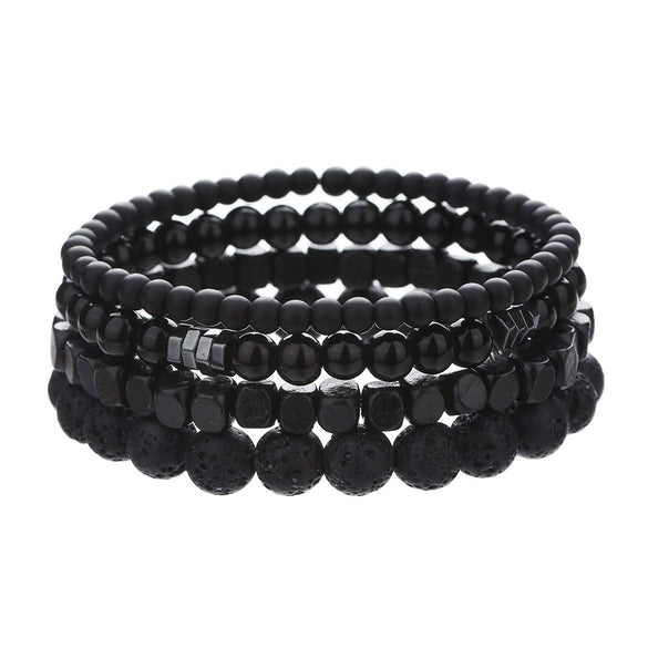 Wholesale Unisex Retro Handmade Geometric Volcanic Stone And Wooden Beads Double Layer Stacked Bracelet