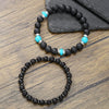 Wholesale Unisex Retro Handmade Geometric Volcanic Stone And Wooden Beads Double Layer Stacked Bracelet