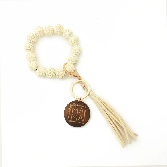Wholesale Unisex Retro Handmade Leopard Spotted Wood Bead Bracelet Keychain