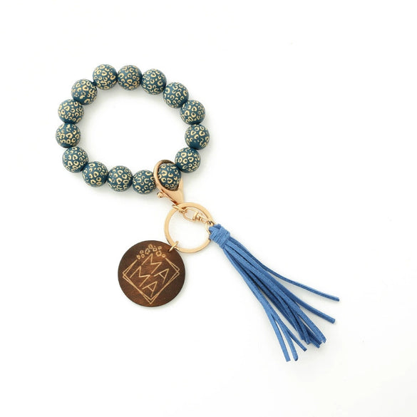 Wholesale Unisex Retro Handmade Leopard Spotted Wood Bead Bracelet Keychain