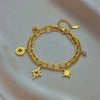 Wholesale Unisex Retro Hollow Six Pointed Star Rhinestone Double Layer Chain Titanium Steel Bracelet With Electroplating
