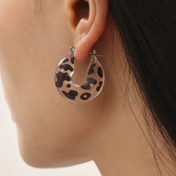 Wholesale Unisex Retro Leopard Print Polka Dot Geometric Stainless Steel And Resin Electroplated Earrings