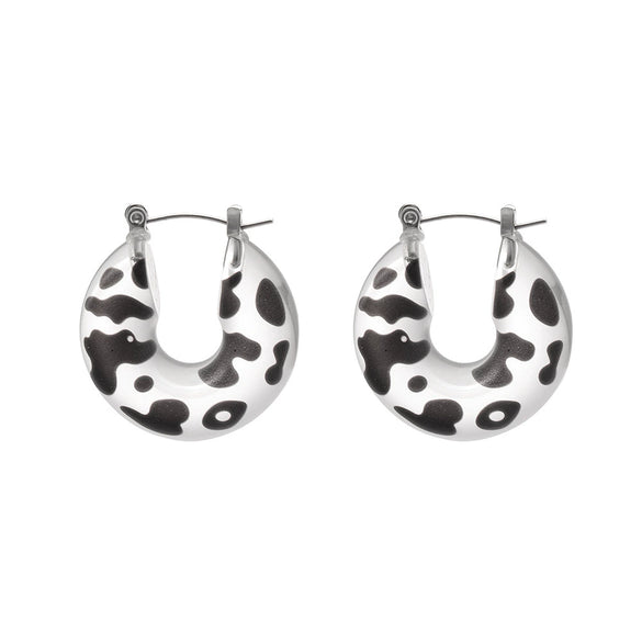 Wholesale Unisex Retro Leopard Print Polka Dot Geometric Stainless Steel And Resin Electroplated Earrings