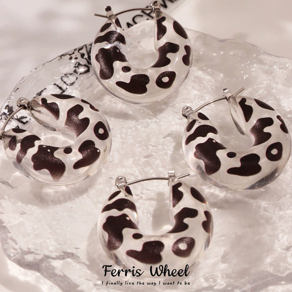 Wholesale Unisex Retro Leopard Print Polka Dot Geometric Stainless Steel And Resin Electroplated Earrings