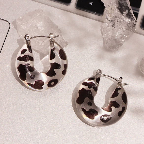 Wholesale Unisex Retro Leopard Print Polka Dot Geometric Stainless Steel And Resin Electroplated Earrings
