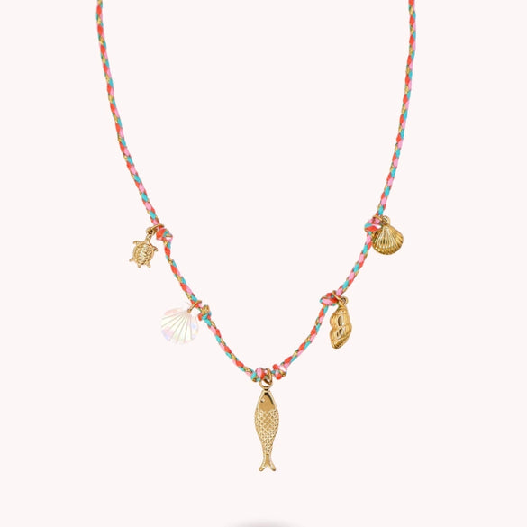 Wholesale Unisex Retro Minimalist Electroplated 18K Gold Stainless Steel And Copper Seahorse Pendant Clavicle Necklace With Braided Color Rope