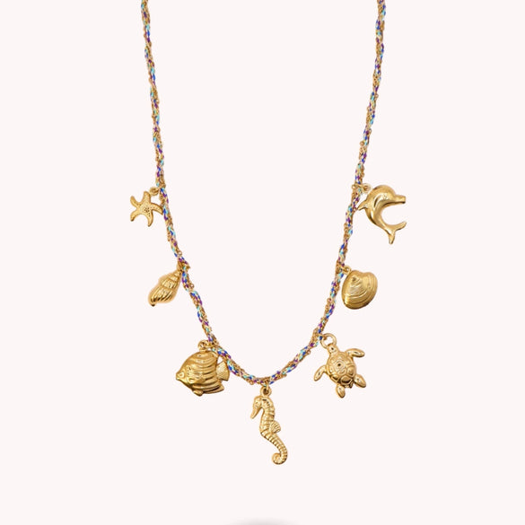 Wholesale Unisex Retro Minimalist Electroplated 18K Gold Stainless Steel And Copper Seahorse Pendant Clavicle Necklace With Braided Color Rope