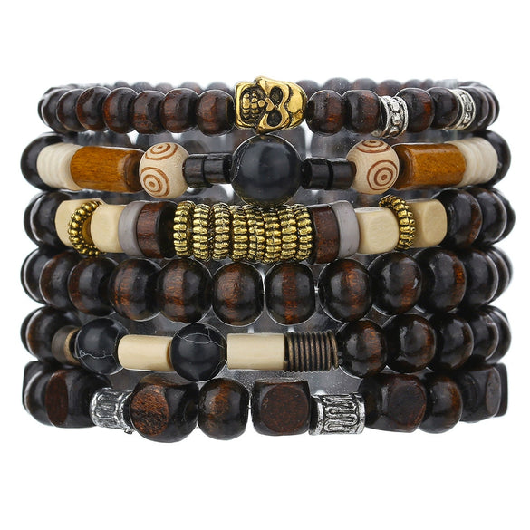 Wholesale Unisex Retro Simple Multilayer Stacked Handstring With Turquoise Wooden Beads Manual Design