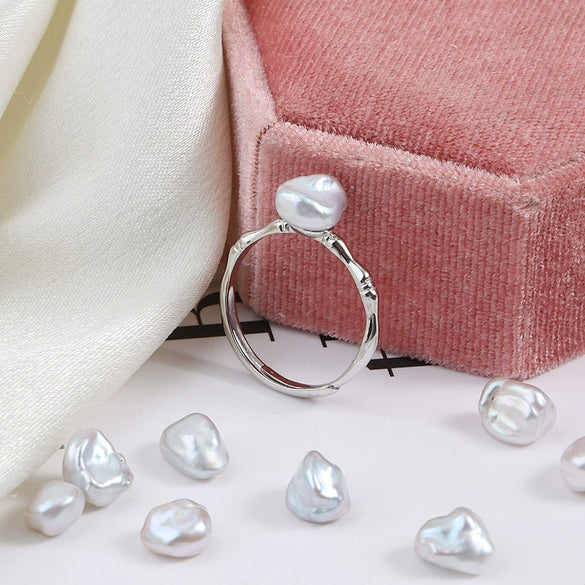 Wholesale Unisex Retro Style Alien Shape Freshwater Pearl 925 Silver Ring