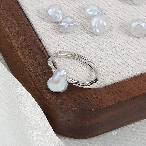 Wholesale Unisex Retro Style Alien Shape Freshwater Pearl 925 Silver Ring