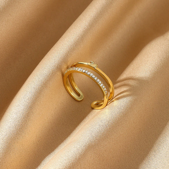 Wholesale Unisex Ring Copper 18K Gold Plated Geometric Irregular Set With Diamonds