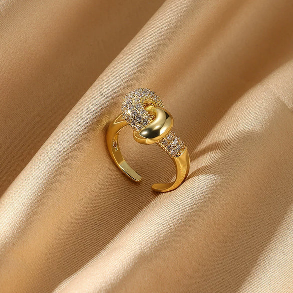 Wholesale Unisex Ring Copper 18K Gold Plated Geometric Irregular Set With Diamonds