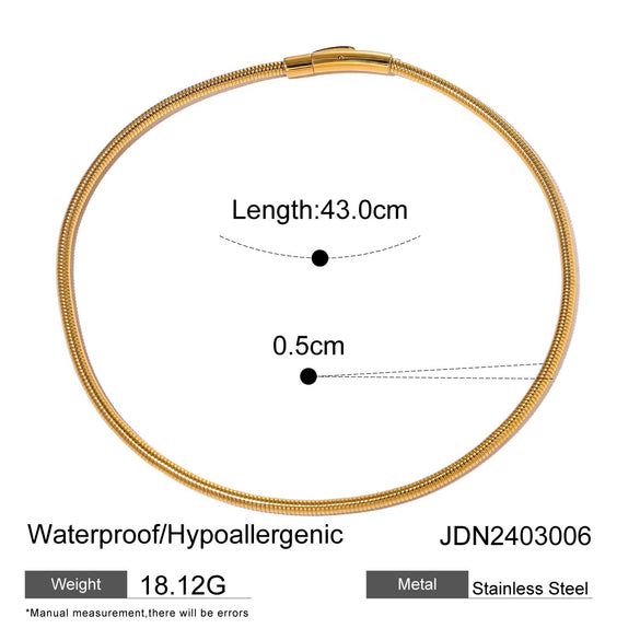 Wholesale Unisex Round Snake Bone Chain Necklace Stainless Steel 16K Gold Electroplated Cold Style