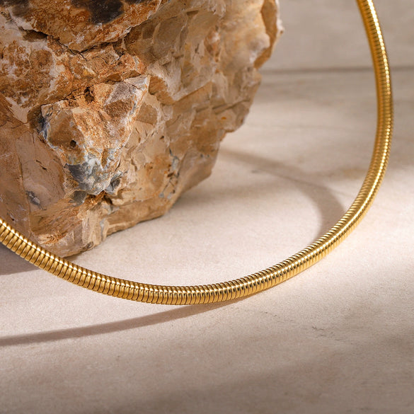 Wholesale Unisex Round Snake Bone Chain Necklace Stainless Steel 16K Gold Electroplated Cold Style