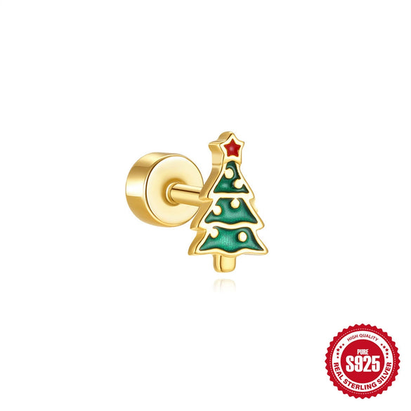 Wholesale Unisex S925 Sterling Silver Christmas Bell Geometric Cylindrical Spiral Piercing Earrings With Environmentally Friendly Plating