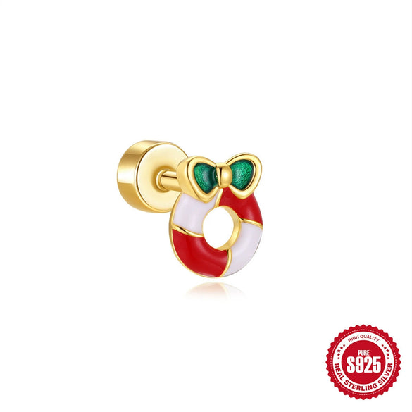 Wholesale Unisex S925 Sterling Silver Christmas Bell Geometric Cylindrical Spiral Piercing Earrings With Environmentally Friendly Plating