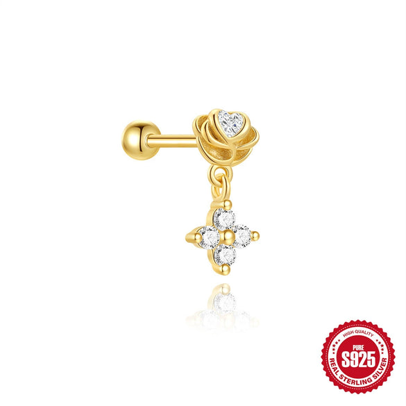 Wholesale Unisex S925 Sterling Silver Floral Ocean Geometric Round Bead Threaded Piercing Ear Bone Nails Tassel Ear Jewelry With Environmentally Friendly Electroplating