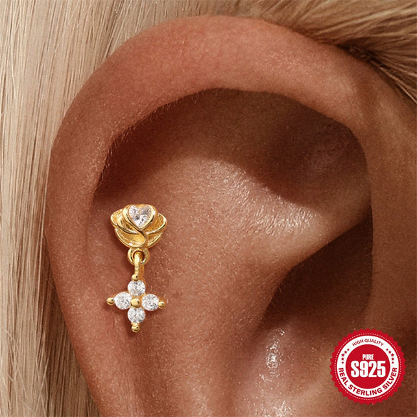 Wholesale Unisex S925 Sterling Silver Floral Ocean Geometric Round Bead Threaded Piercing Ear Bone Nails Tassel Ear Jewelry With Environmentally Friendly Electroplating