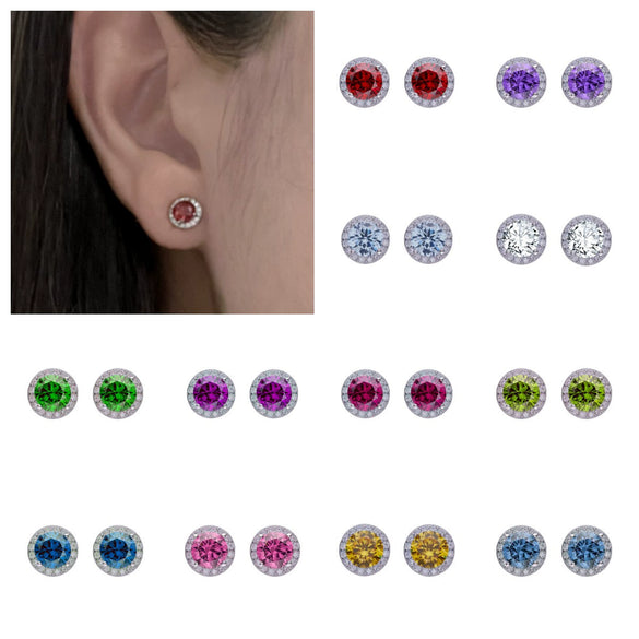 Wholesale Unisex S925 Sterling Silver Geometric Zircon Birthstone Earrings