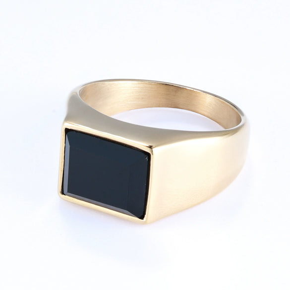 Wholesale Unisex Simple Black Gemstone Geometric Stainless Steel Ring With Polish Finish