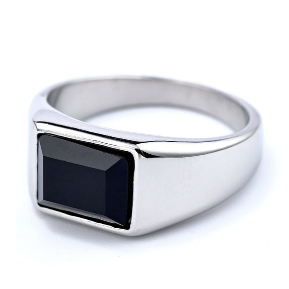 Wholesale Unisex Simple Black Gemstone Geometric Stainless Steel Ring With Polish Finish