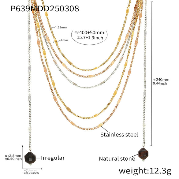 Wholesale Unisex Simple Geometric Ferris Wheel Cutout Volcanic Stone Tassel Titanium Steel Electroplated Necklace