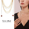 Wholesale Unisex Simple Geometric Ferris Wheel Cutout Volcanic Stone Tassel Titanium Steel Electroplated Necklace