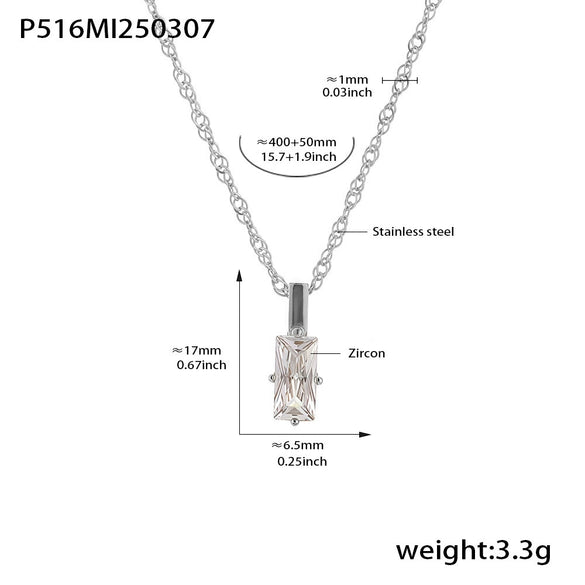 Wholesale Unisex Simple Geometric Ferris Wheel Rectangular Zircon Necklace In Titanium Steel With Electroplating