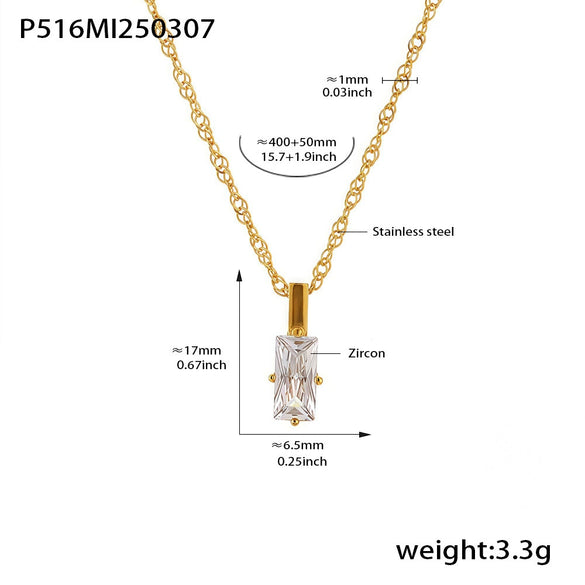 Wholesale Unisex Simple Geometric Ferris Wheel Rectangular Zircon Necklace In Titanium Steel With Electroplating