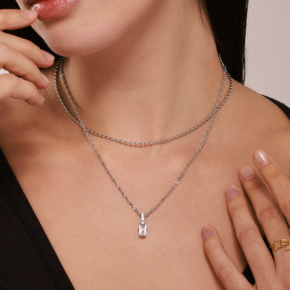 Wholesale Unisex Simple Geometric Ferris Wheel Rectangular Zircon Necklace In Titanium Steel With Electroplating