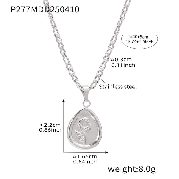 Wholesale Unisex Simple Geometric Ferris Wheel Sunflower Peach Heart Dropshaped Electroplated Titanium Steel Pendant Necklace